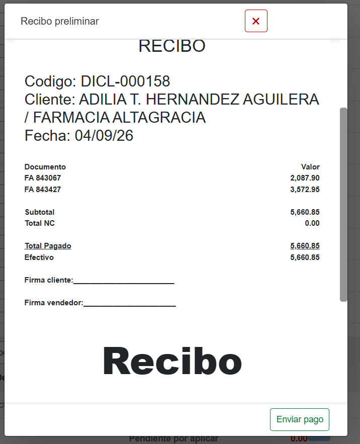 Recibo preliminar de contado