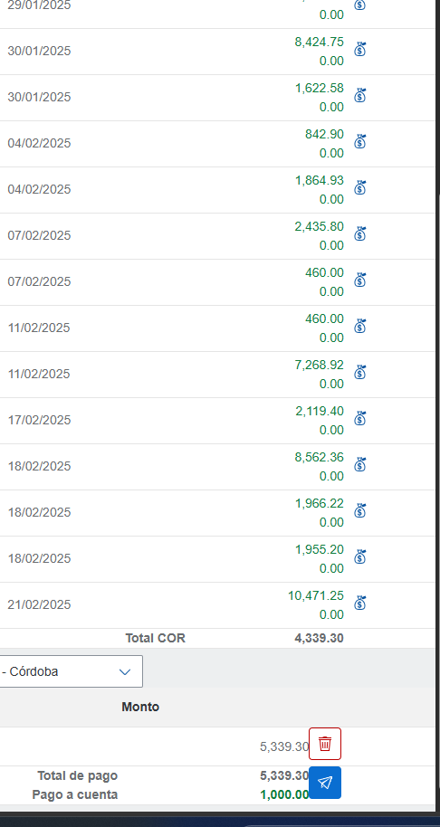Pago a cuenta de 1000