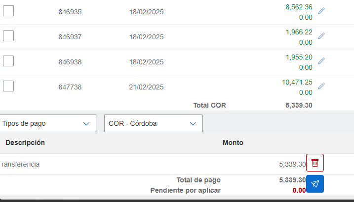 Transferencia lista para enviar