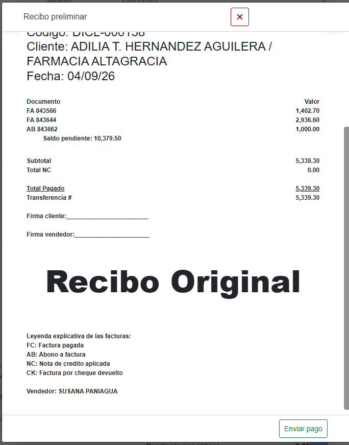 Recibo preliminar con FA y AB